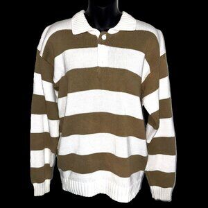 Vintage 90's GAP Unisex Knit Collared Cream and Tan Sweater (Men's Size XS)